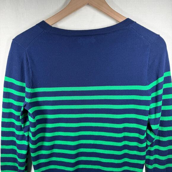 J.CREW Cotton Teddie Sweater Women's S Navy Blue Kelly Green Stripes Preppy Boat - Picture 8 of 12